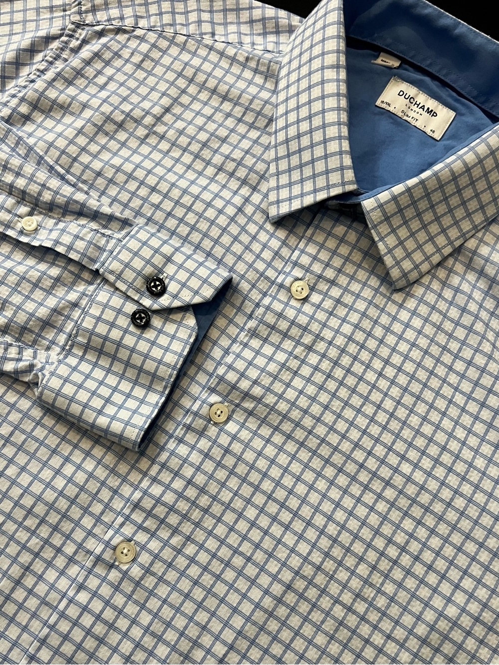 Duchamp Light Blue Windowpane Check Dress Shirt